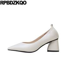 Office Shoes Women Pointed Toe Chunky Thick Pumps High Heels 2021 Block Size 33 Beige Casual Genuine Leather 4 34 Black Work 2024 - buy cheap