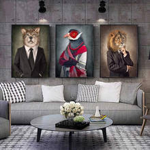 Retro Canvas Painting Animals Head In Cloth Wall Art Lion Posters Prints Wolf Cat Wall Pictures for Living Room Home Decor 2024 - buy cheap