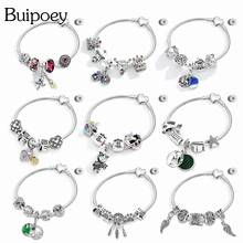 Buipoey Animal Beads Silver Color Heart-shaped Charm Bracelet For Women New Simple Snake Chain Exquisite Girl Bangle Jewelry 2024 - compre barato