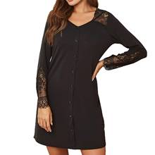 Women's Sleep Long Sleeve Lace Patchwork Buttons Nightdress Nightgown Sleepwear Women's Clothing пижама женская 2021 2024 - buy cheap