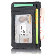 Carteira de couro fina com bloqueio rfid, mini bolsa para guardar cartão de crédito, identidade e dinheiro para homens e mulheres, moda 2020 2024 - compre barato