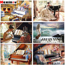 Kexinzu 5d pintura diamante quadrado completo piano bordado kits de arte cenário flor decoração para casa handwork aniversário presente do feriado 2024 - compre barato