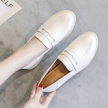 Sapatos oxford femininos de couro branco, plus size, calçados de estudante, slip-on, casual, mocassins, meninas, faculdade, bloqueio de calçados 2024 - compre barato