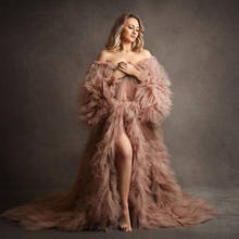 Vestido de maternidade rosa fofo e poeira, roupão de renda feminino para fotos, roupão de casamento com babados 2024 - compre barato