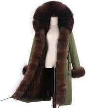 Jaqueta feminina manga x-long pele de guaxinim, casaco feminino sobretudo 2024 - compre barato
