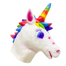 Latex Animal Rainbow Unicorn Horse Head Mask Halloween Cosplay Costume Party Masquerade Mask Funny Props for Adult Children 2024 - buy cheap