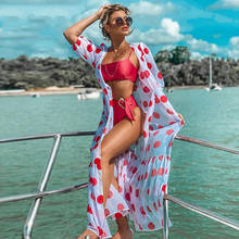 Fitshinling-Rebeca larga de gasa con lunares para playa, traje de baño rojo ajustado, cárdigan Sexy, ropa Bohemia 2024 - compra barato