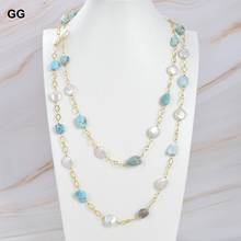 GG Jewelry-cadena larga de Larimars azules naturales para mujer, collar de 49 pulgadas con perla de moneda de agua dulce, joyería 2024 - compra barato
