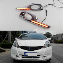 1 Set 12V ABS LED For Honda Jazz Fit 2011 2012 2013 DRL Daytime Running Light Daylight With Yellow Turn Signal Lamp 2024 - buy cheap