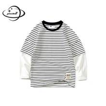 Camiseta infantil h25, camiseta de manga comprida com gola redonda listrada para garotos e garotas de primavera e outono 2024 - compre barato