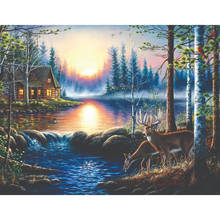 5D DIY Full Square Round Drill diamond painting animal house mosaic embroidery sunset scenery lake deer home Decoration AA2033 2024 - buy cheap