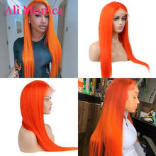 Оранжевый парик с кружевом спереди 13x4 для черных женщин, предварительно выщипанные и отбеленные узлы, часть 13x1 T, человеческие волосы, длиной 30 дюймов 2024 - купить недорого