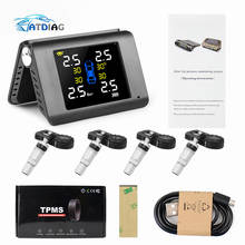 Sistema de monitoramento de pressão de pneus inteligente, tpms, digital, com display lcd, energia solar, usb, alarme de segurança para automóvel, sensor de pressão dos pneus 2024 - compre barato