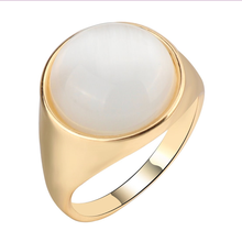 FYJS-Anillo de dedo con piedra de ojo de gato, joyería de estilo Simple, único, Color oro amarillo claro, redondo, blanco 2024 - compra barato