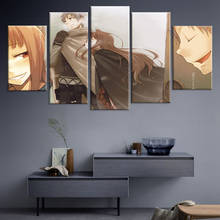Home Decor Modular Canvas Picture 5 Piece Spice and Wolf Love Affair Animation Painting Poster Wall For Home Canvas Wholesale 2024 - buy cheap