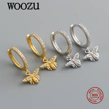 WOOZU Genuine 925 Sterling Silver Pave Zircon Bee Pendant Drop Earring For Fashion Women Korean Party Punk Jewelry Accessories 2024 - buy cheap