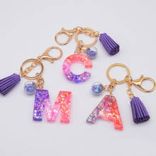 26 Letters Keychain Women With Tassel Pendant Purple Resin Key Ring Key Holder Girlfriend Gift For Bag/Car Jewelry Accessories 2024 - buy cheap