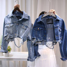 2022 Autumn Women Fashion Streetwear Jackets Blue Ripped Holes Denim Jacket Vintage Short Coats Jeans Harajuku Frayed Jackets 2024 - buy cheap