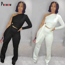 Office Lady Two Piece Matching Set One Shoulder Crop Tops Long Pant Slim Sexy Women's Clothing Suits 2021 Spring Female Outfits 2024 - buy cheap