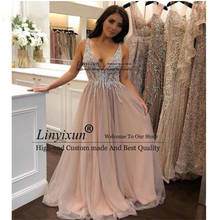In Fashion Long Prom Dresses 2020 Sexy Deep V Neck Beading Tops Floor Length Formal Evening Party Gown Girls Birthday Party Gown 2024 - buy cheap