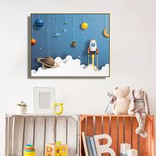 Cuadro de pared de dibujos animados para niños, póster con cohete impreso, pintura en lienzo para habitación de bebé, arte de pared para niños, decoración del hogar 2024 - compra barato