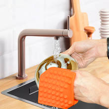 Cepillo de limpieza de silicona multifuncional para el hogar, conjunto de 2 cepillos de limpieza para cubiertos de fruta Rosa + naranja, almohadilla de cepillo para lavar platos 2024 - compra barato