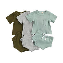 Camiseta casual unissex de manga curta, romper com bolso sólido, tamanho 0 a 24m, 2 peças 2024 - compre barato