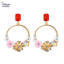 Dvacaman Korean Flower Statement Earrings Geometric Round Circle Metal Drop Earrings Crystal Jewelry Wholesale Accessories Gifts 2024 - buy cheap