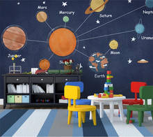 Custom wallpaper 3d cartoon hand-painted space planet universe children's room TV background wall decoration painting wallpapers 2024 - buy cheap