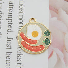 Julie Wang 4PCS Enamel Breakfast Charms Alloy Gold Tone Sausage Fried Egg Artificial Food Pendants Jewelry Making Accessory 2024 - buy cheap