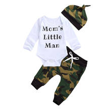 0-24M   Newborn Baby Clothes Set  Long Sleeve Letter Print Romper + Camouflage Pants + Hat Set 2024 - buy cheap