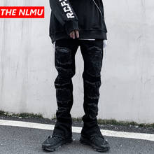 2020 черные рваные обтягивающие джинсы мужские уличные рваные джинсы Homme хип-хоп отражающая вставка узкие байкерские джинсовые брюки WQ131 2024 - купить недорого