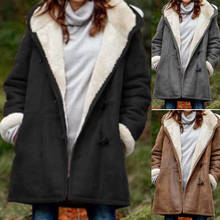 Casaco quente de inverno feminino comprimento médio grosso pelúcia capuz jaqueta externa d88 2024 - compre barato