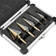 High Quality 5pcs HSS Cobalt Multiple Hole Step Cone Drill Bit Set Tools Drill Bits With Aluminum Case Metal Wood Step ConeDrill 2024 - buy cheap