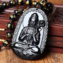 Natural Black Obsidian Beads Necklace Hand-Carved Buddha Jade Pendant Fashion Charm Jewelry Amulet for Man Women Lucky Gifts 2024 - buy cheap