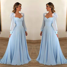 Blue Prom Dresses 2020 Sweetheart Flowers Puff Sleeve Prom Gowns A-Line Elegant Party Evening Dresses Vestidos De Gala 2024 - buy cheap
