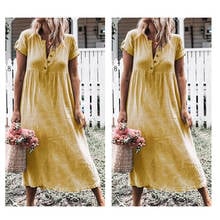 Vestido suelto Vintage de manga corta para mujer, largo, informal, sólido corto, étnico bohemio, otoño, de talla grande, Retro 2024 - compra barato