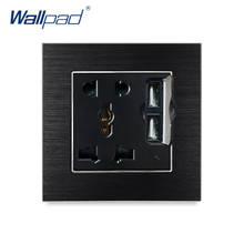 5 Pin Universal Socket With 2 Usb In The Wall Wallpad Luxury Satin Metal Panel USB Wall Outlet 2024 - buy cheap