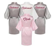 Bride Bridesmaid Red Letters Robes.Bride Robes Pajamas Bathrobe Nightgown.Women's Satin Wedding Kimono Sleepwear Get Ready Robes 2024 - buy cheap