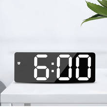 Relógio despertador com tela led espelhada, despertador, controle por voz, mecha de tempo, mostrador de temperatura, estilo retangular/redondo 2024 - compre barato