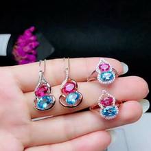 SHILOVEM 925 STERLING SILVER NATURAL BLUE PINK TOPAZ RING PENDANTS FINE JEWELRY WOMEN WEDDING OPEN SEND NECKLACE YHTZ465768AGBFB 2024 - buy cheap