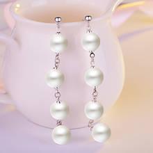 Pendientes de plata de ley 925 con borla larga para mujer, aretes de aguja, perlas apilables de agua dulce, a la moda 2024 - compra barato