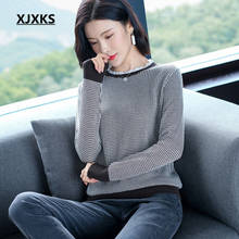 XJXKS Fashion houndstooth women sweater 2020 autumn winter new round neck long sleeve women wool knitted sweater pullover 2024 - buy cheap