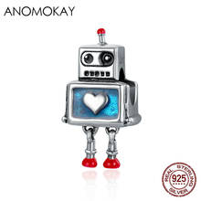 Anomokay New 100% 925 Sterling Silver Cute Robot Charms fit Bracelets for Women Child Gift S925 Silver Beads for Jewelry 2024 - buy cheap