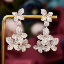 New Design Luxury Gorgeous Flower Drop Earring For Noble Women Wedding Cubic Zirconia DUBAI Bridal Earring Party Jewelry 2021 2024 - buy cheap