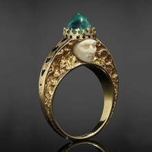 Ретро тренд геометрический золотистый кольцо с зеленым камнем Классическая мода Винтаж камень кольца для женщин девочек массивные украшения 2024 - купить недорого