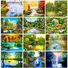 HUACAN 5d Diamond Painting New Arrivals Natural Scenery Home Decoration Mosaic River Embroidery Swan Diamond Art 2024 - buy cheap