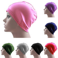 Мусульманский для плавания капот полный охват головной убор шляпа для женщин однотонные Цвет шапочки Skullies тюрбан для арабских исламское выпадения волос шапка, модная 2024 - купить недорого