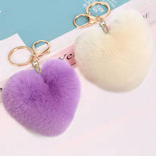 Plush Ball Heart-Shaped Mobile Phone Key Chain Soft Artificial Rex Rabbit Hair Ball Car Key Ring Ladies Bag Pendant Jewelry 2024 - buy cheap