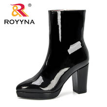 ROYYNA 2019 New Designers Boots Women Pointed Toe High Heel Boots Mirror Metallic Women Pumps Female Sexy Stiletto Boots Trendy 2024 - buy cheap